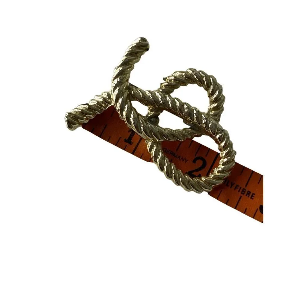 Vintage Gold Tone Twisted Rope Bow Brooch Pin Textured Statement Jewelry Glam